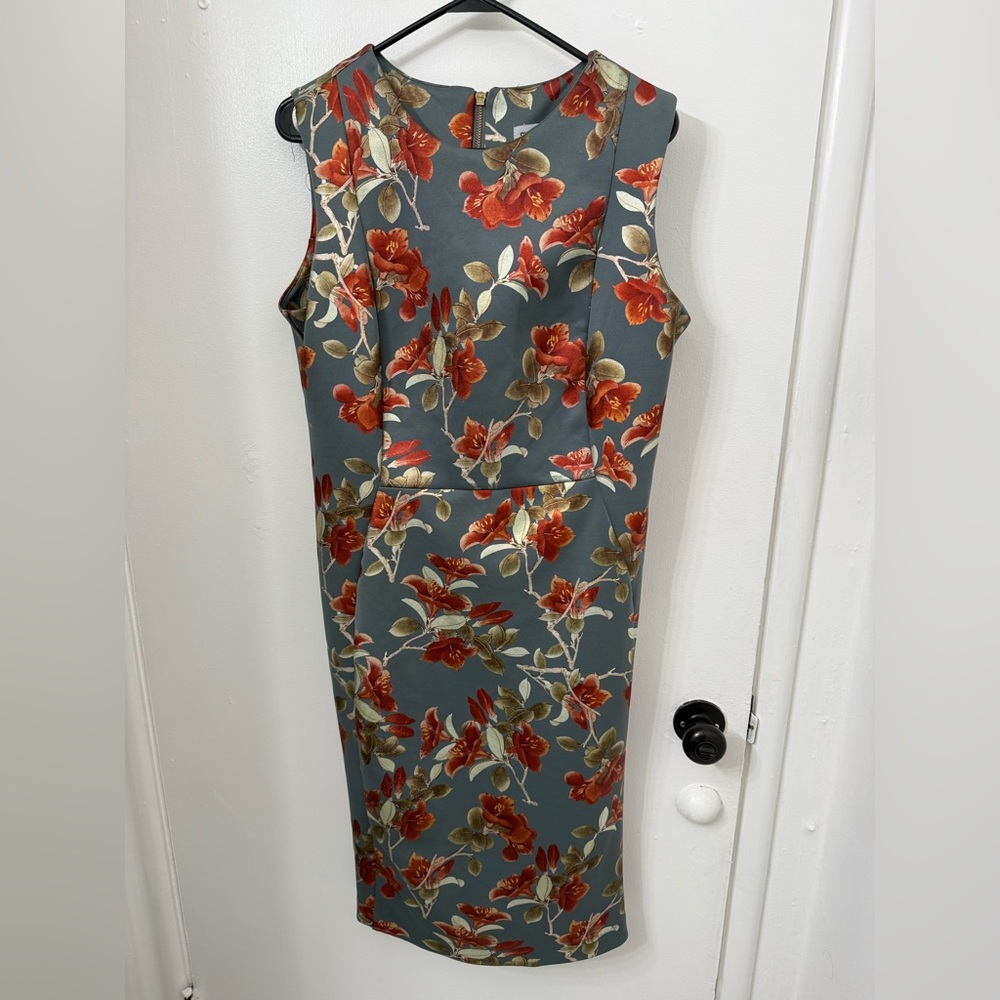 Shelby & Palmer Sleeveless Dress Size 16 Grey W/Orange flowers‎ Knee Length
